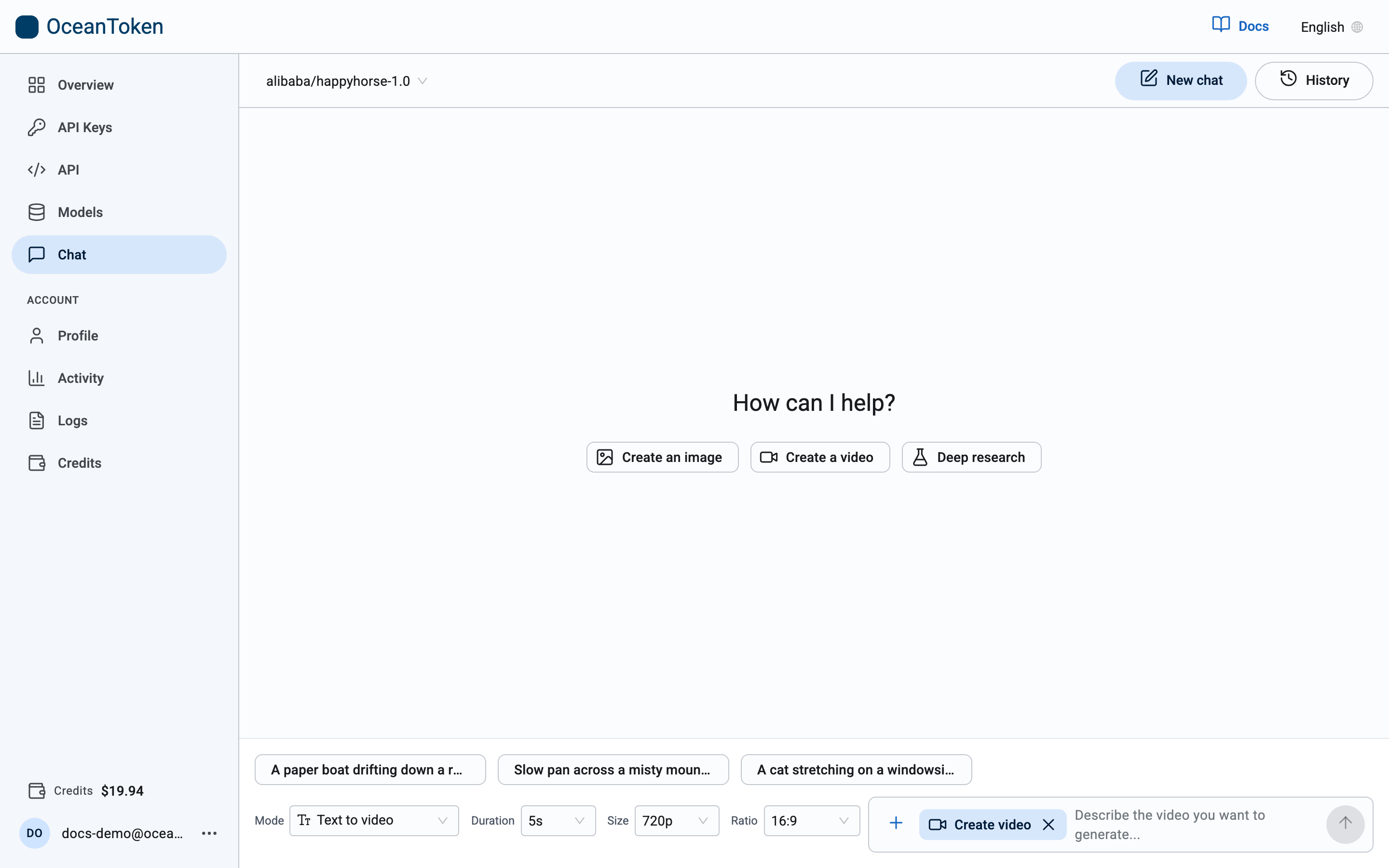 Video mode: mode, duration, size and ratio