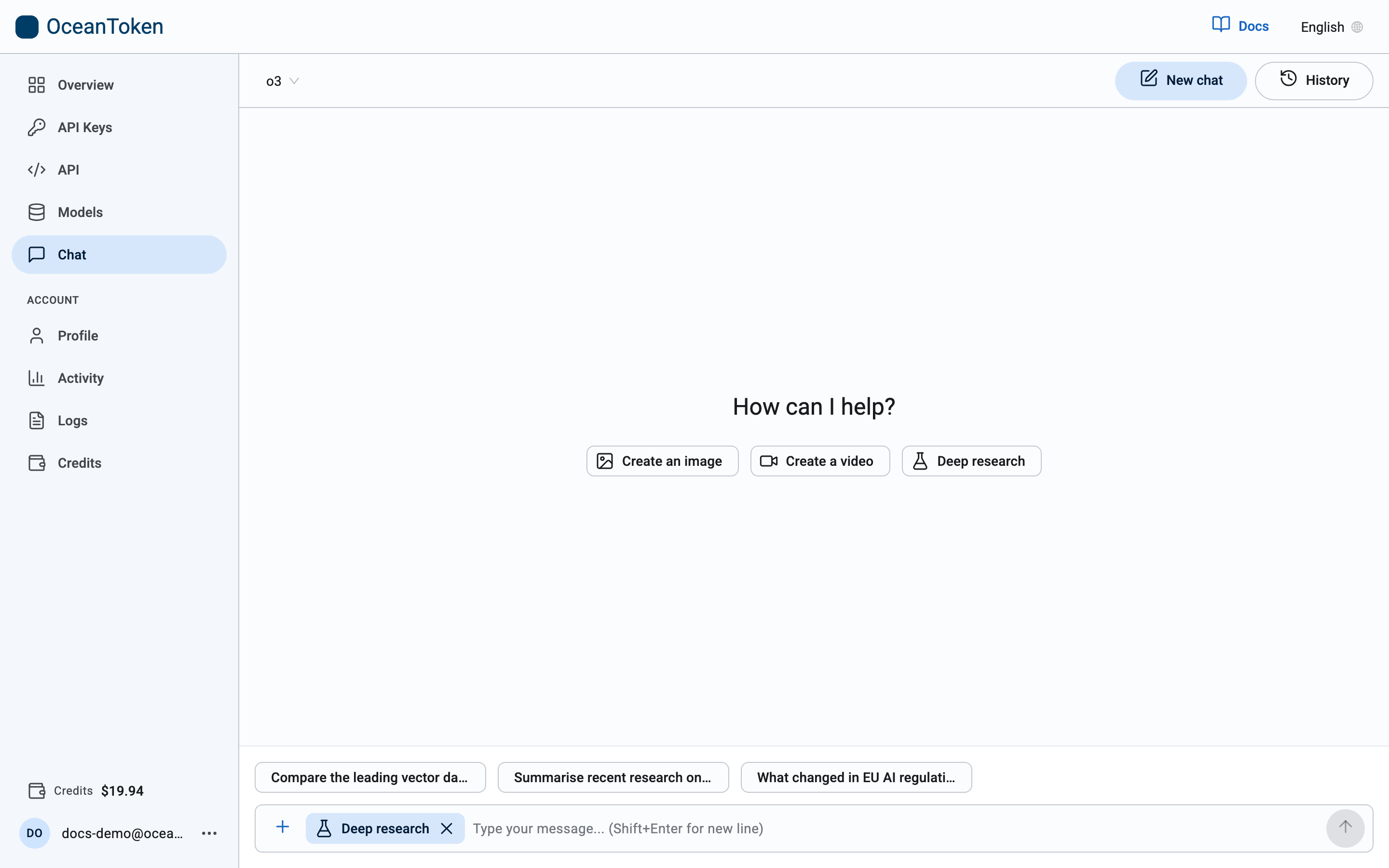 Deep research mode selected in the composer